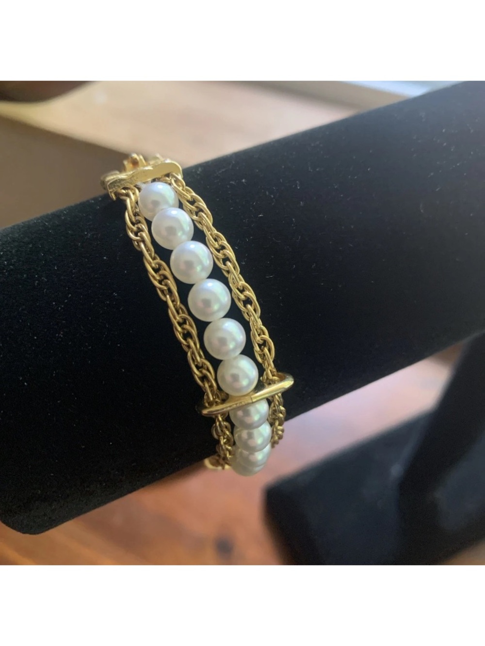 Vintage Gold-Tone Pearl Strand Chain Bracelet by Goldette